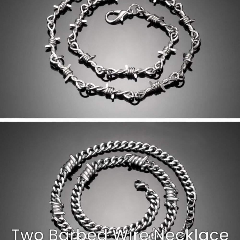 Stainless Steel Barbed Wire Necklace Punk Rock Hip Hop Chain 22 Inch - Picture 8 of 8